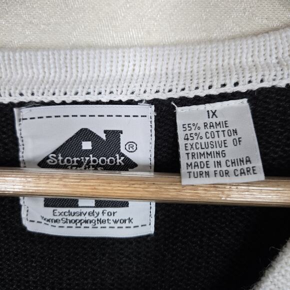 VTG Storybook Knits Cardigan Sweater sz 1X White Black Green Floral Colorblock - Picture 11 of 15